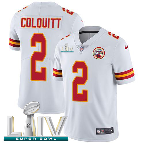 Kansas City Chiefs Nike #2 Dustin Colquitt White Super Bowl LIV 2020 Men Stitched NFL Vapor Untouchable Limited Jersey->youth nfl jersey->Youth Jersey